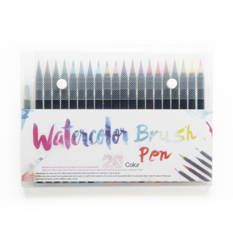 20 Color Watercolor Brush Markers Drawing Set Plus 1 Coloring Pen