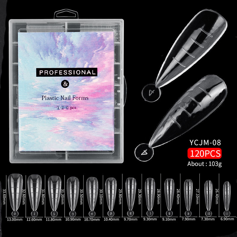 120 Pcs Fake Fingernails Poly Extension Gel Dual Nail Forms Coffin Shape Clear Extend Nails Tips Full Cover