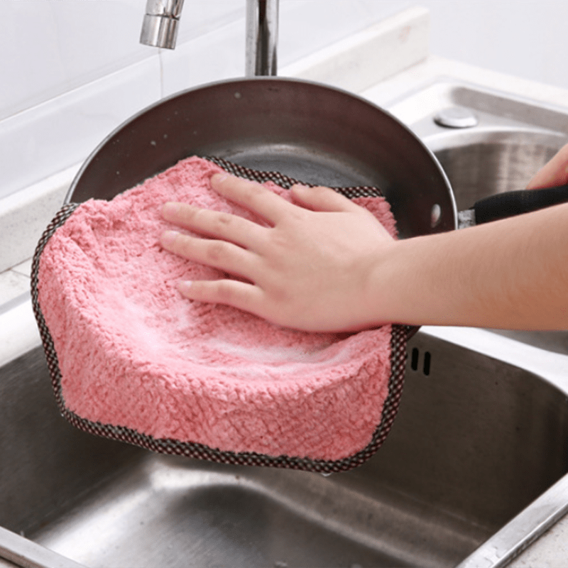 Dishwashing Towel, Hangable Kitchen Cleaning Towel, Coral Velvet