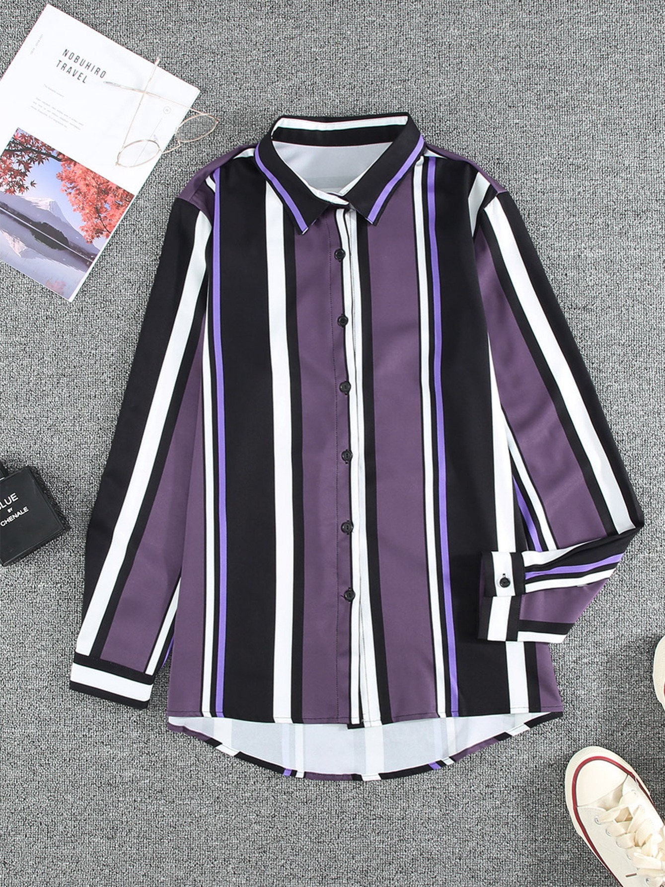 PTLLEND Womens Plaid Shirt Button Down Long Sleeve Womens Long Sleeve T  Shirt Brown Women's Striped Long Sleeve Shirt Cardigan Loose Scoop Neck  Black