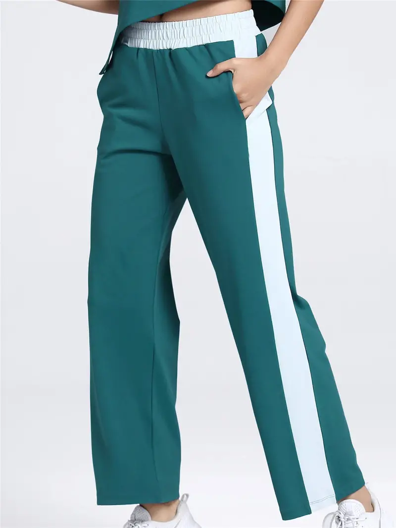 Women's Straight Sweatpants Pockets Striped Side High Waist - Temu