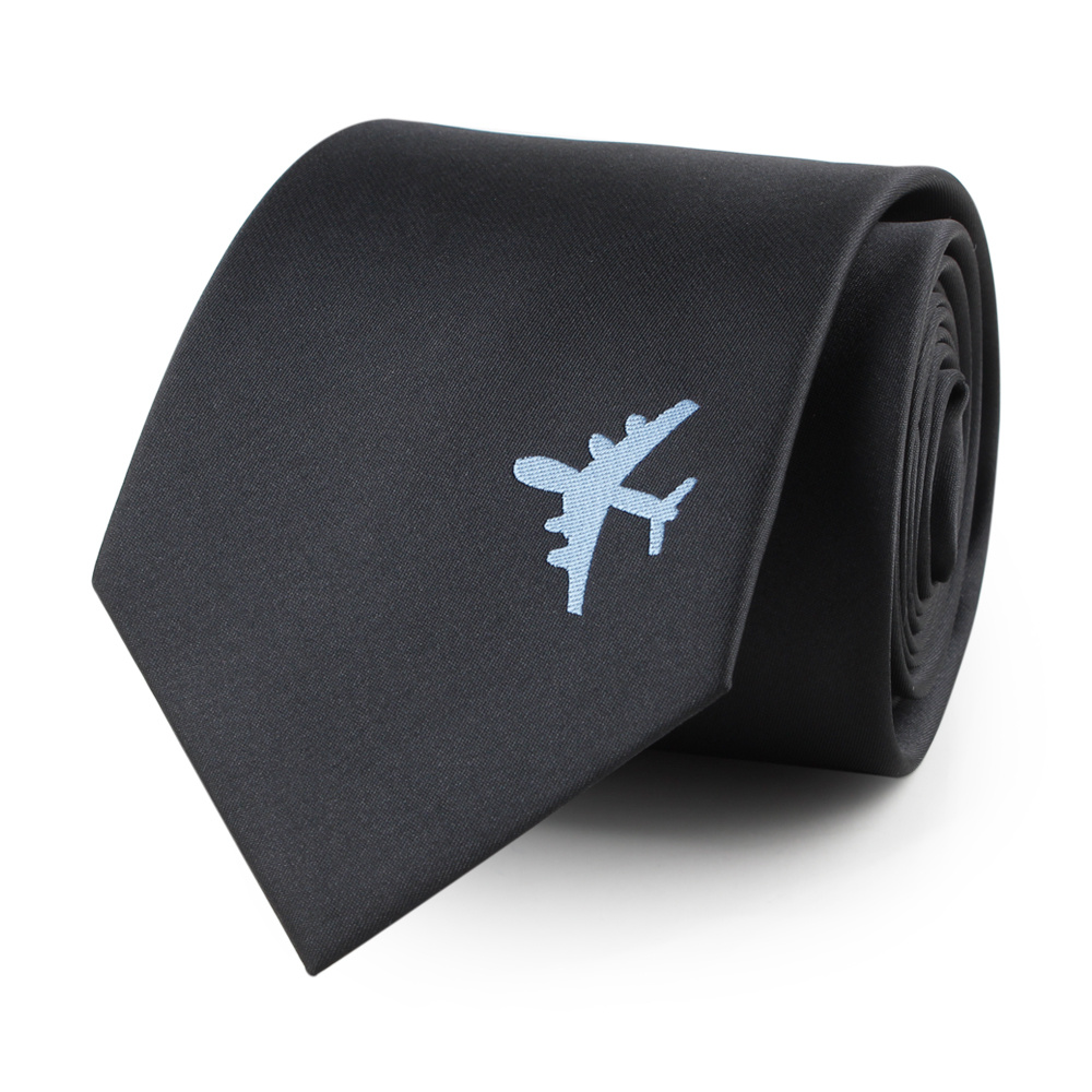 

1pc Men's Embroidered Airplane Black Necktie Tie Neckwear
