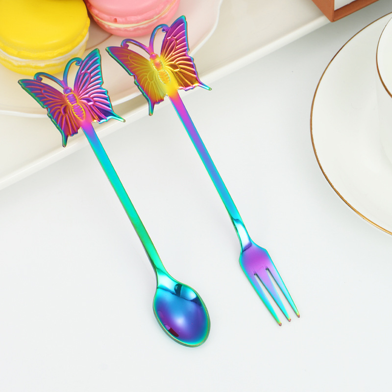 304 Stainless Steel Butterfly Spoon Fork Coffee Mixing Spoon - Temu