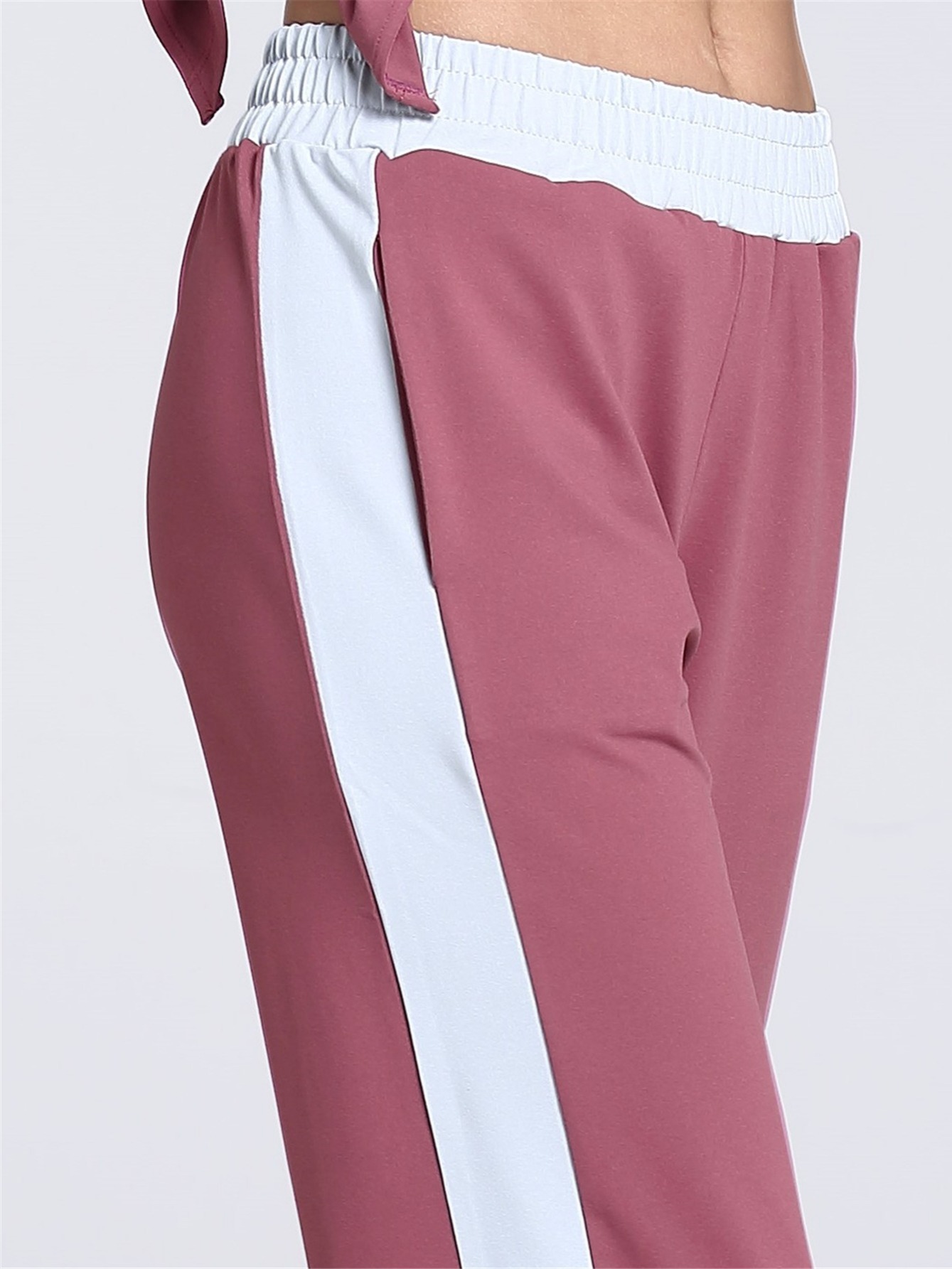 Women's Cinch Bottom Sweatpants Pockets Striped Side - Temu