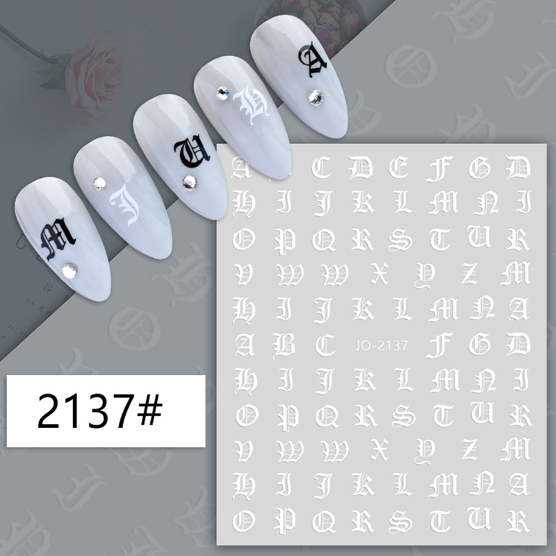 2pcs Letter Nail Stickers, Gold Silver 3D Numbers English Alphabet