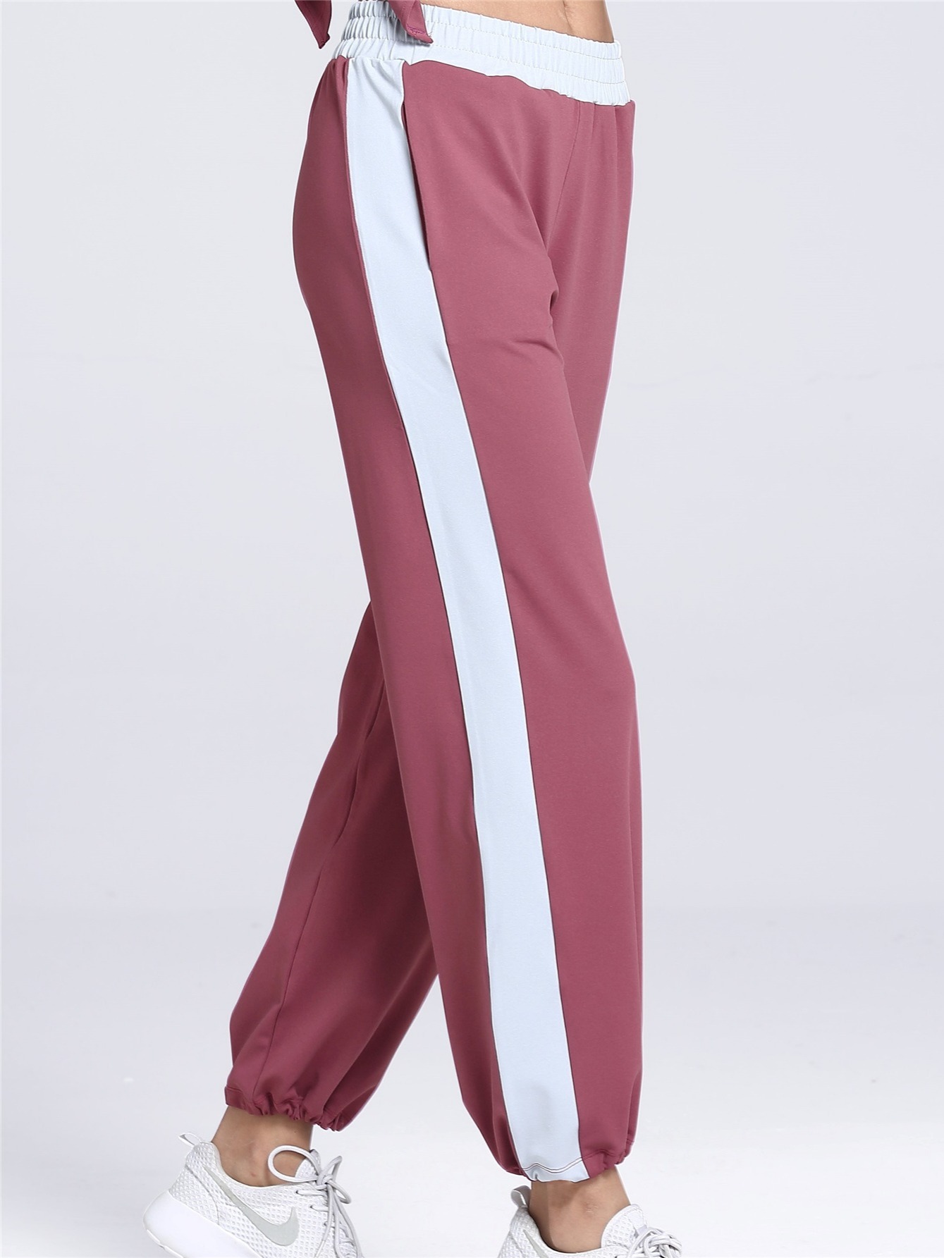 Women's Cinch Bottom Sweatpants Pockets Striped Side - Temu