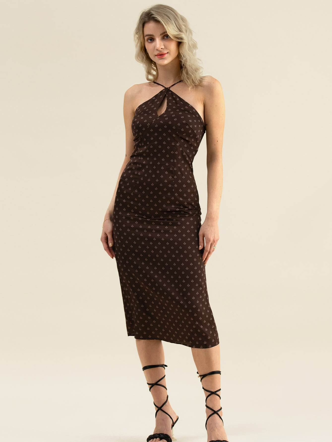 Women's Dress Cutout Zipper Slip Tea Length Dress Highquality