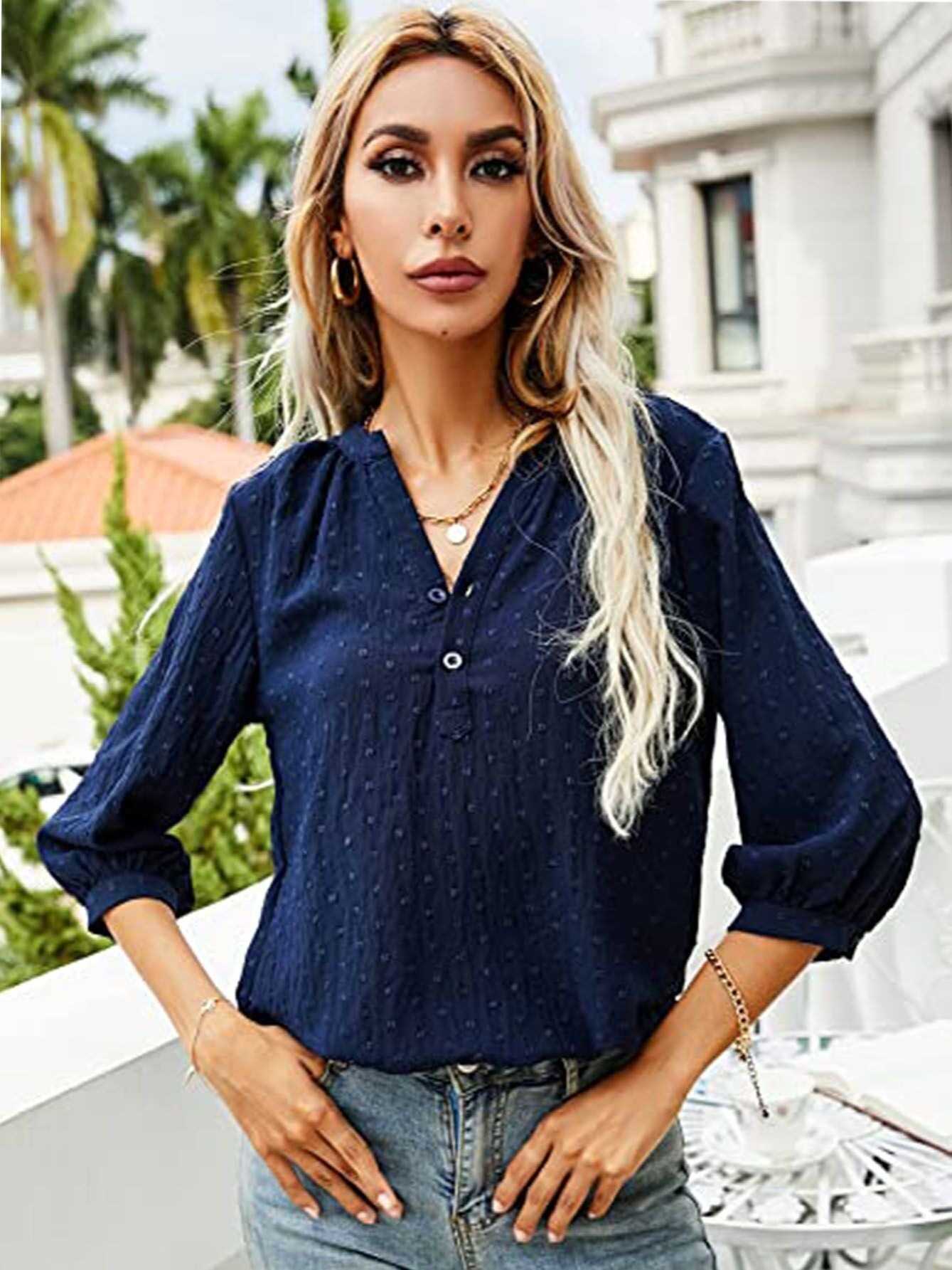 Women's Business Casual Tops V Neck 3/4 Cuffed Sleeve Shirts Loose Tunic  Tops Office Wear, Z-pink, Medium : : Clothing, Shoes & Accessories