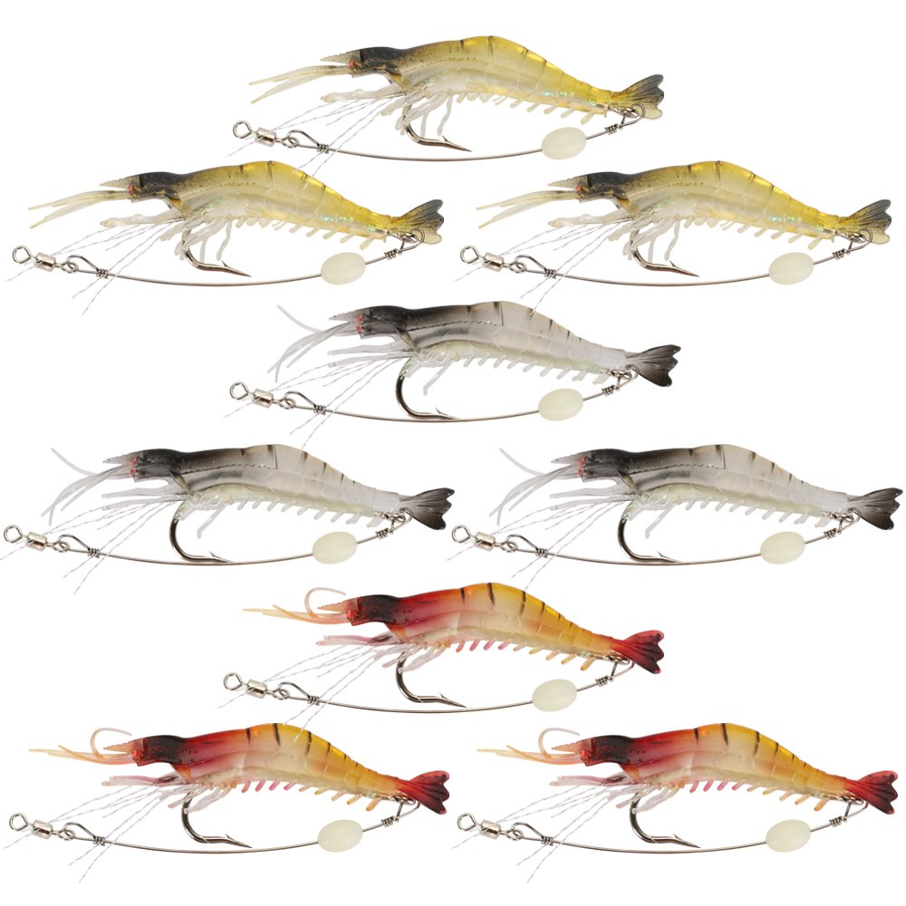 Shrimp Fishing Lures,20pcs Soft Shrimp Lure Baits Soft Lure Worms Glow  Simulation Prawn Shrimps Fishing Tackle Lures baits for Bass Walleye Trout  
