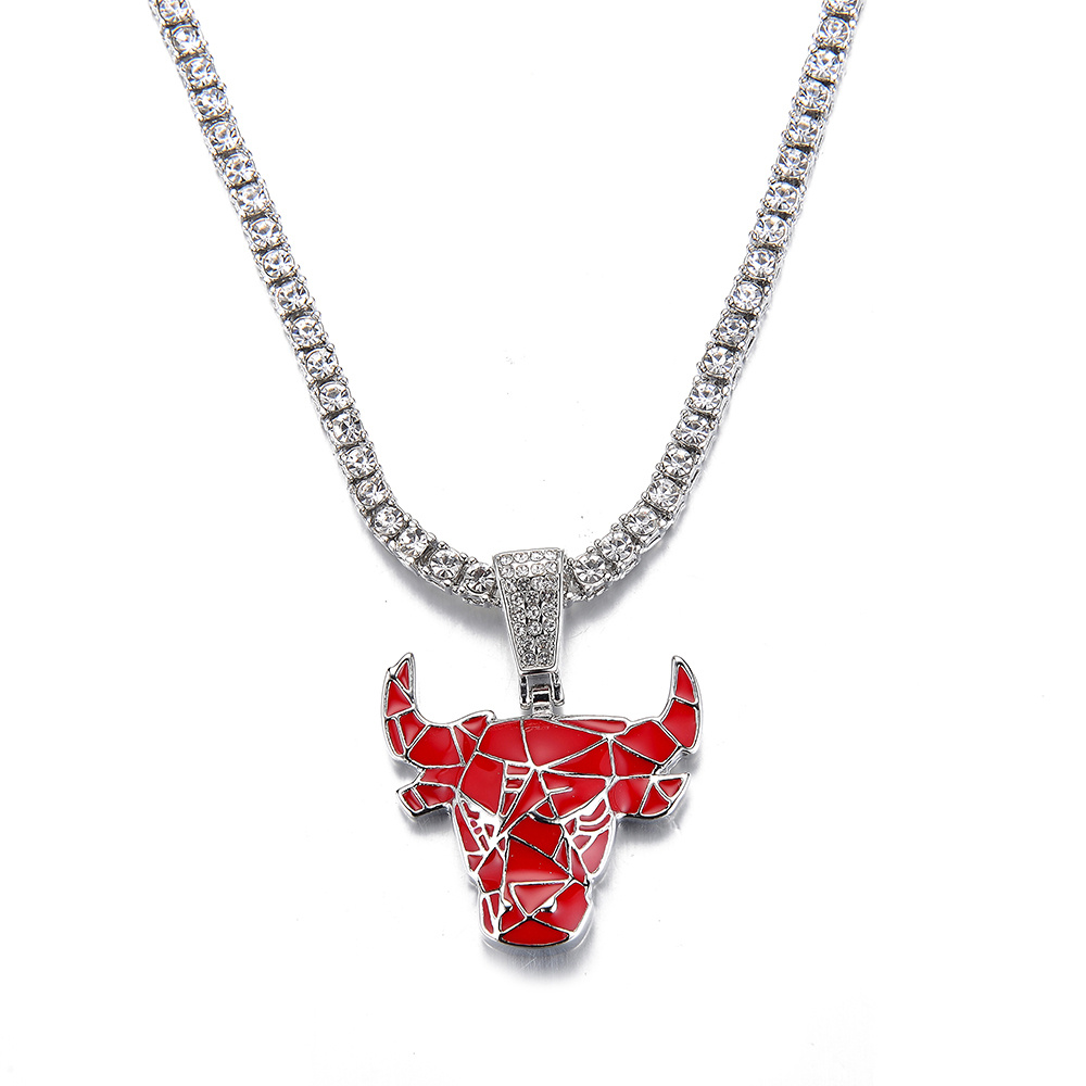 Enamel Red Black Bull Pendant Necklace With Tennis Chain - Temu Israel