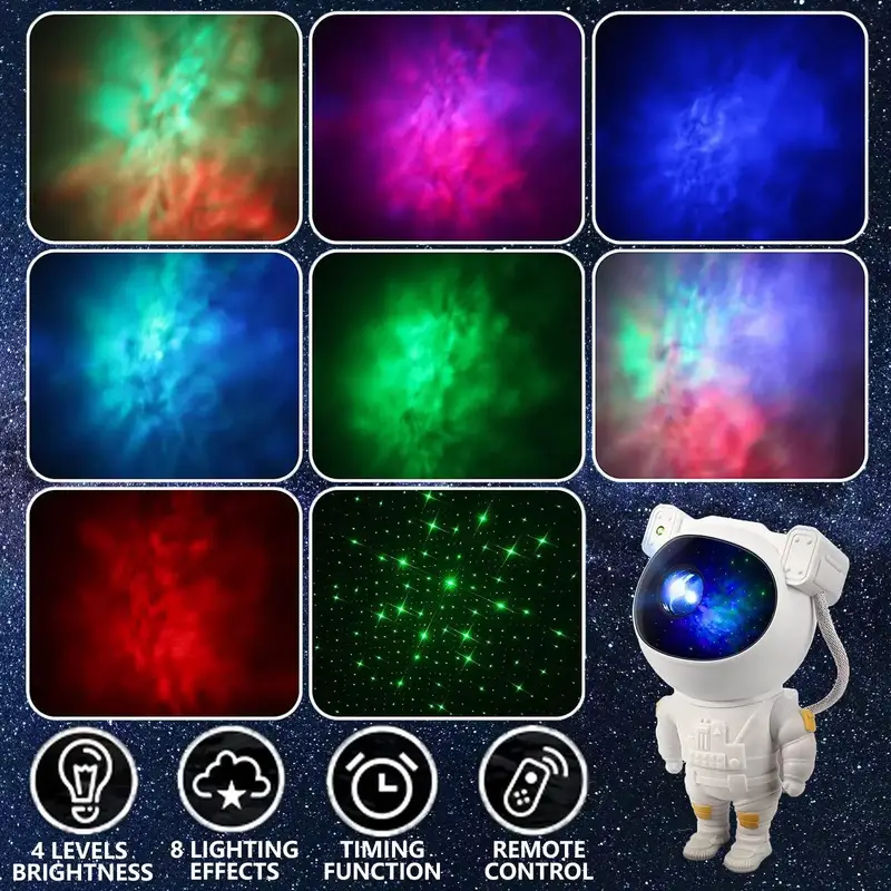 1pc astronaut starry sky projector adjustable nebula night light with timer and remote star galaxy night light for bedroom gaming room home decor details 3