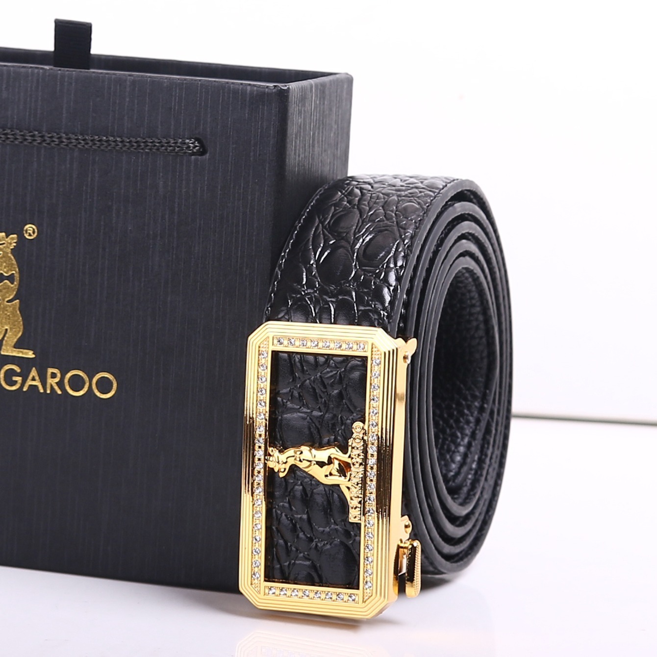 Buy Teakwood Leathers Black Croco Textured Leather Casual Belt for
