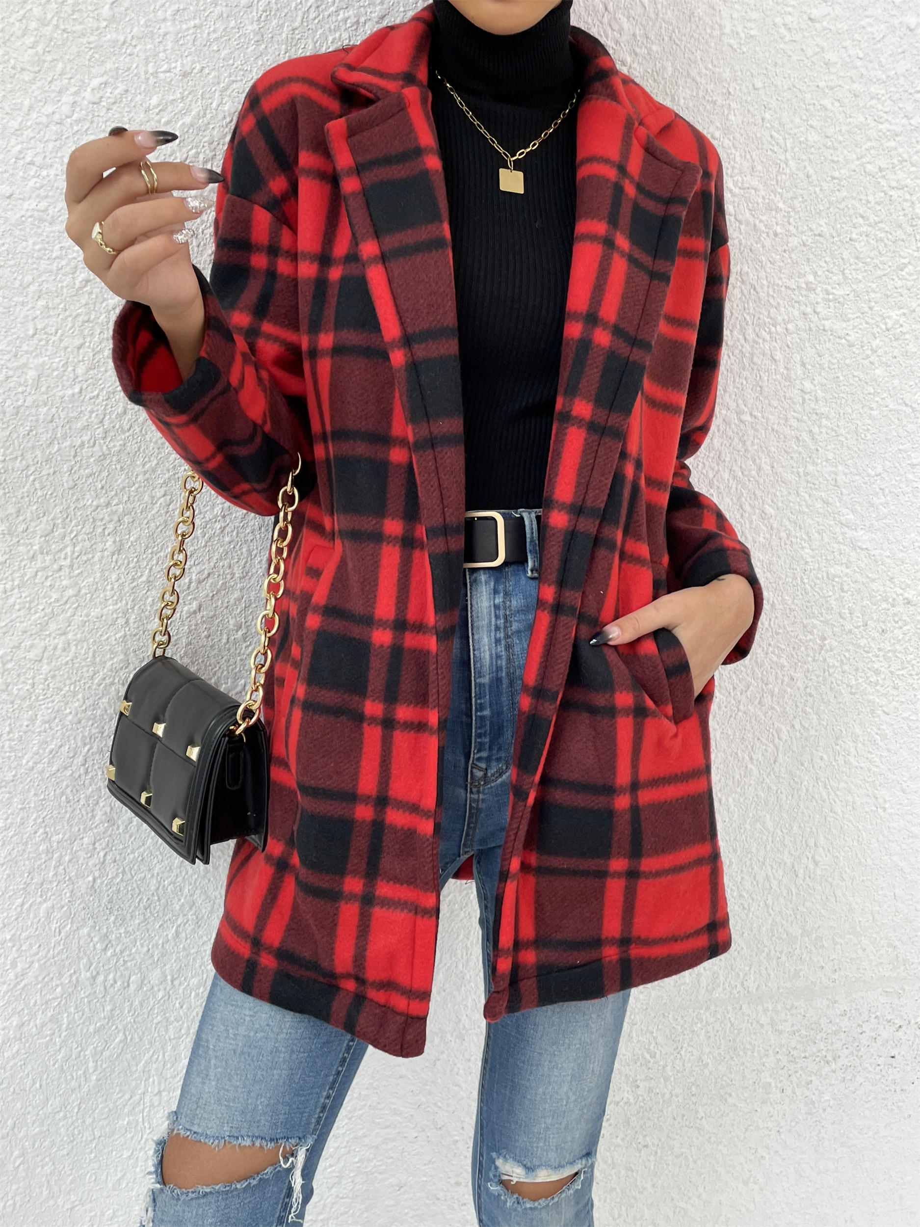 Red Plaid Flannel Shacket Long Jacket - Her Hide Out