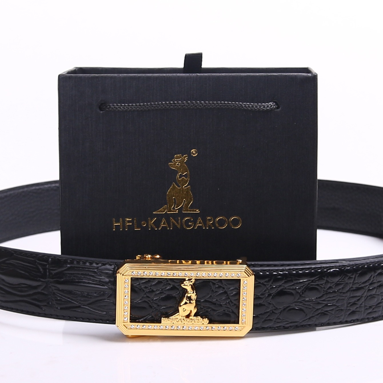 Belt For Men Luxury Genuine Leather Crocodile Gold Black Metal