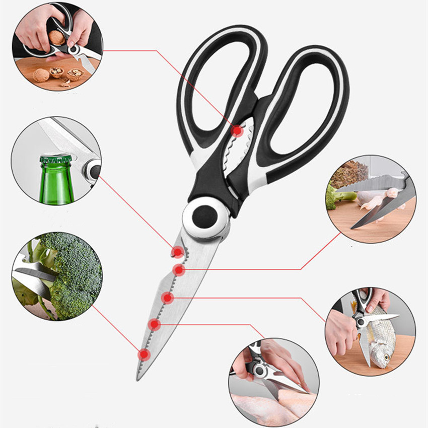 1pc Multifunctional Kitchen Stainless Steel Strong Shears, Simple Two Tone Meat  Scissor For Kitchen
