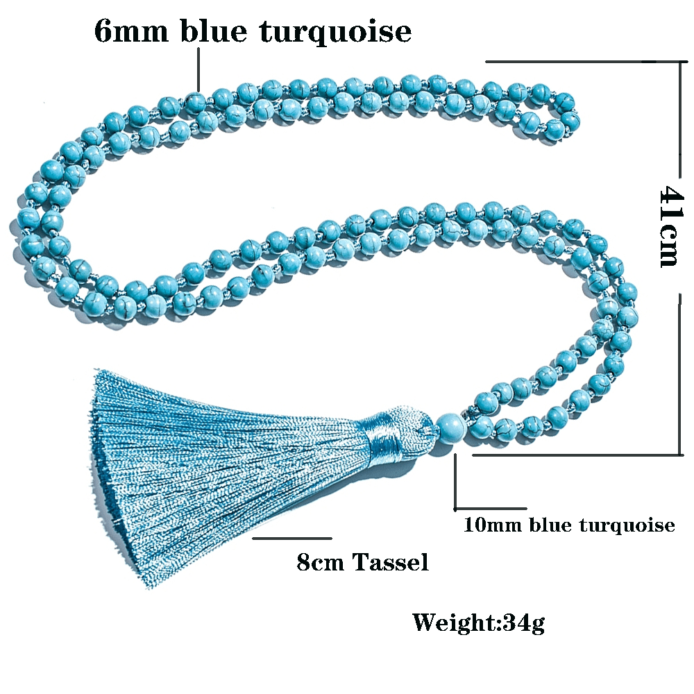 Mala Prayer Beads 108 Knotted 8mm, Blue Green Apatite