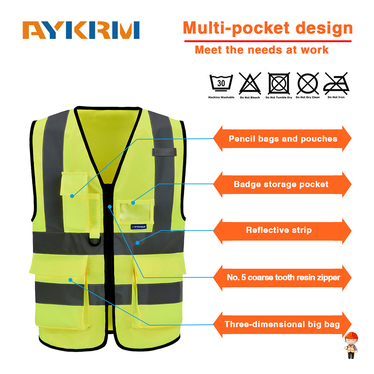 A-SAFETY - Chaleco rosa de alta visibilidad, chaleco de seguridad  reflectante, ropa de trabajo, chaleco con tiras reflectantes y 7 bolsillos  Hi Vis, 4