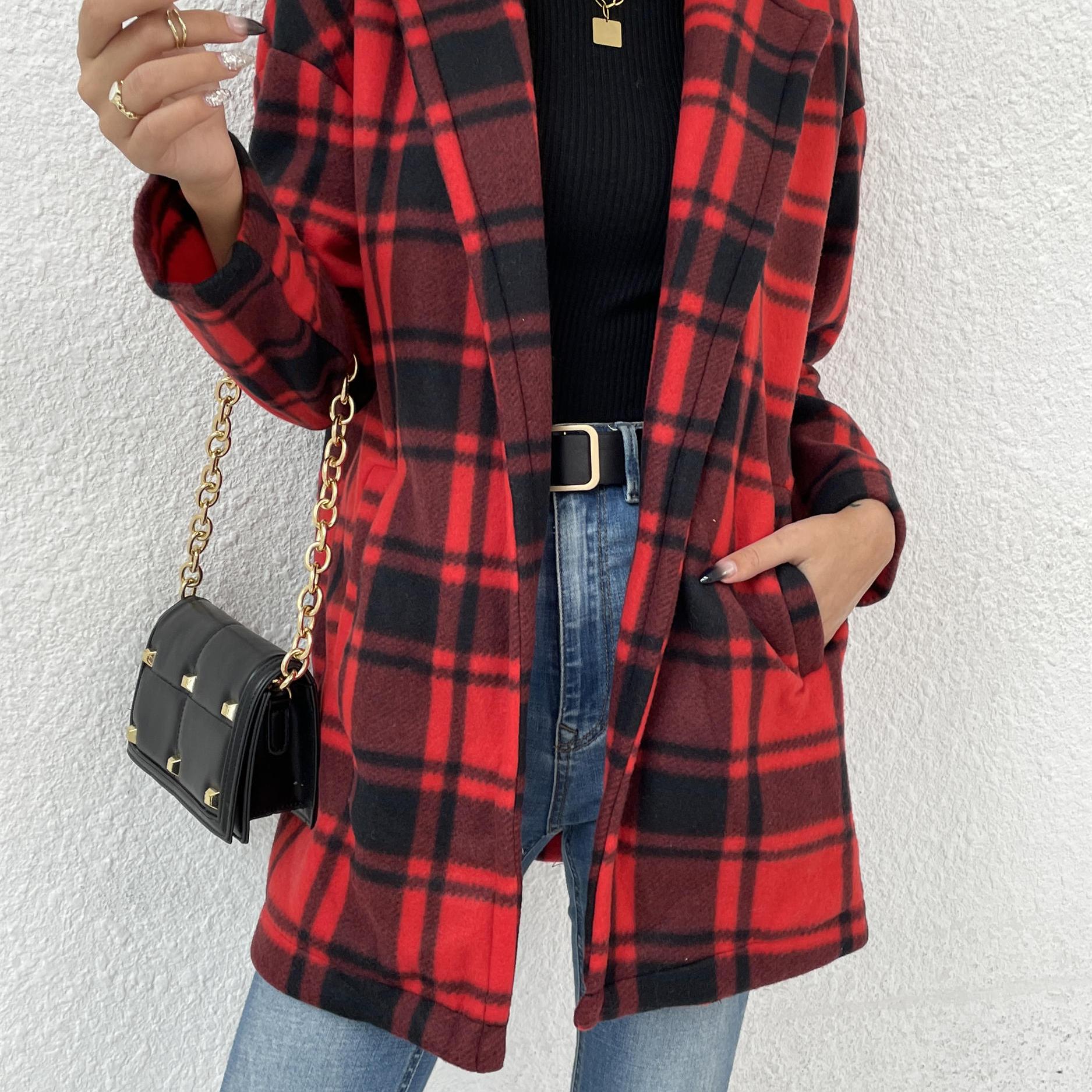 Women's Button Down Flannel Plaid Long Sleeve Collared Long Jacket Coats