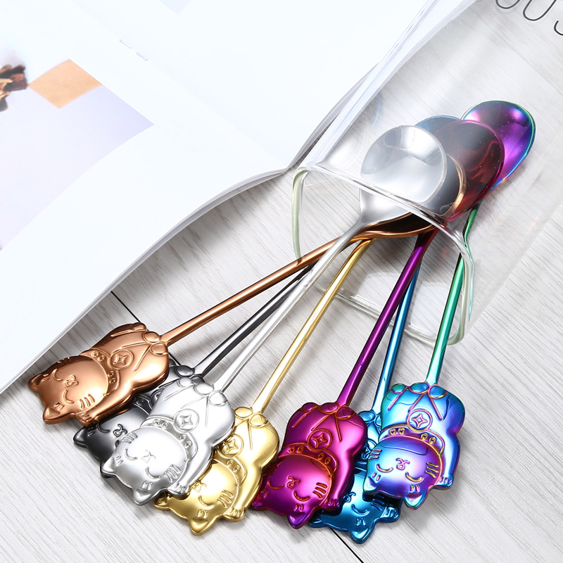 Cute Cat Face Stainless Steel Spoon Set - Perfect For Soup, Coffee