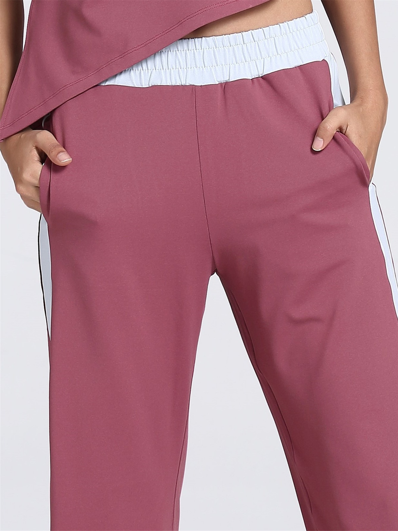 Women's Cinch Bottom Sweatpants Pockets Striped Side - Temu