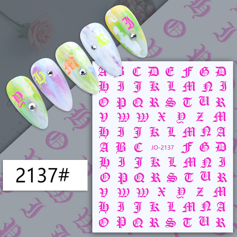 1sheet 3D Alphabet Letter Stickers ABC Letters Nail Adhesives Manicure Nails  Art