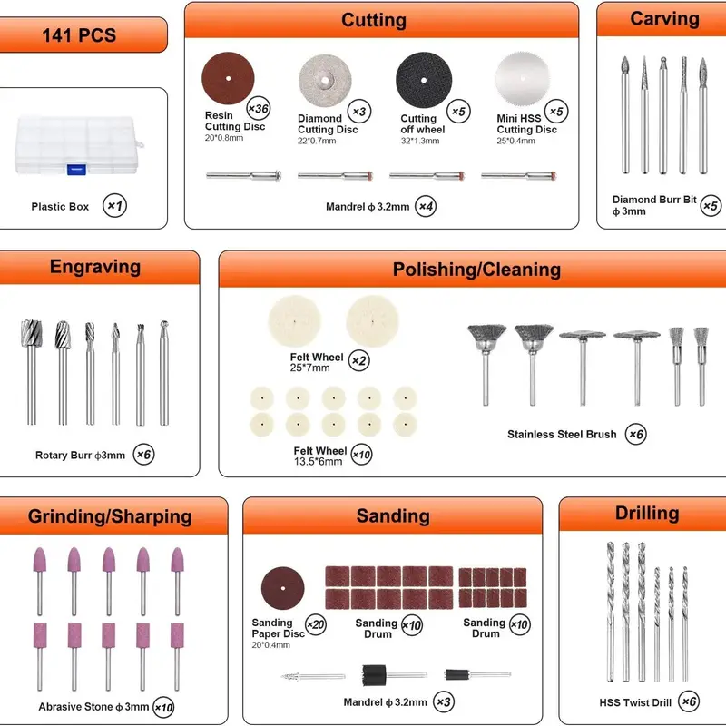 GOXAWEE Kit d'accessoires pour outils rotatifs 141 pièces - Temu Belgium