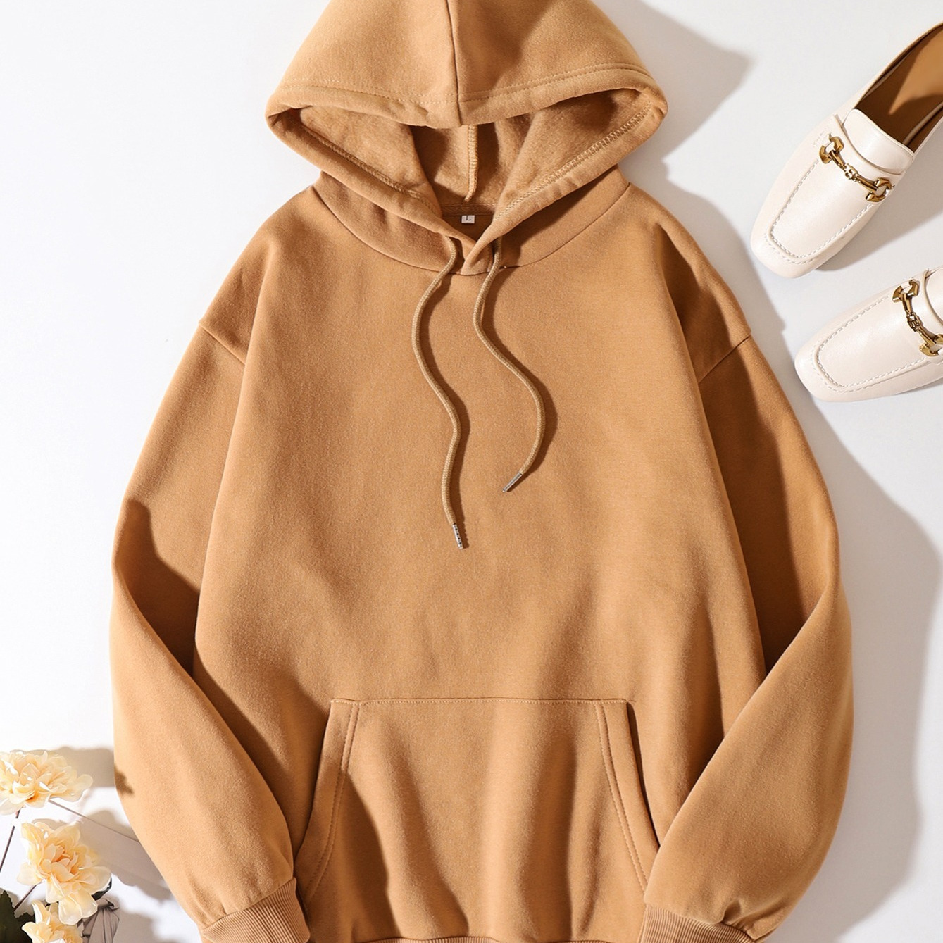 

Women's Casual Solid Long Sleeve Hoodie, Thermal Lined Hooded Sweatshirt Fall Winter Pullovers