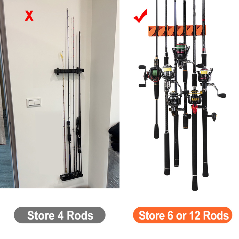  Goture Vertical Fishing Rod Holder, Wall Mounted Fishing Rod  Storage Rack, Fishing Pole Holder Hold up to 10 Rods and 5 Combos,Wall-Fit  Most Rods of Diameter 5-13mm(Black, 1Pack) : Sports 