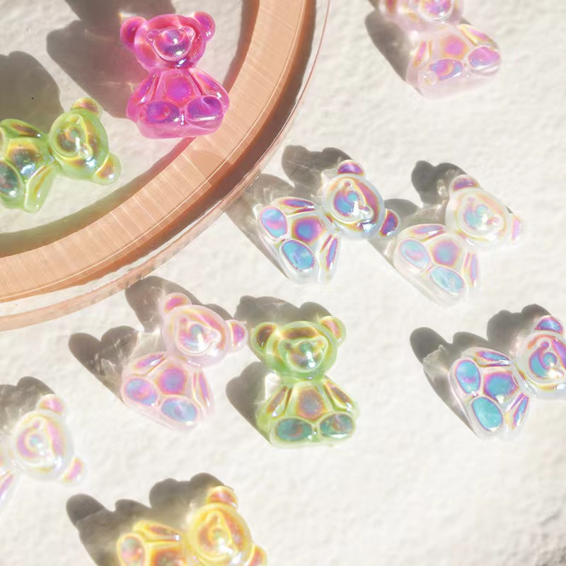 160Pcs Transparent Gummy Bear Beads Mixed Iridescent AB Candy Bear Charm  Beads Resin Animal Beads For Jewelry Making DIY Crafting