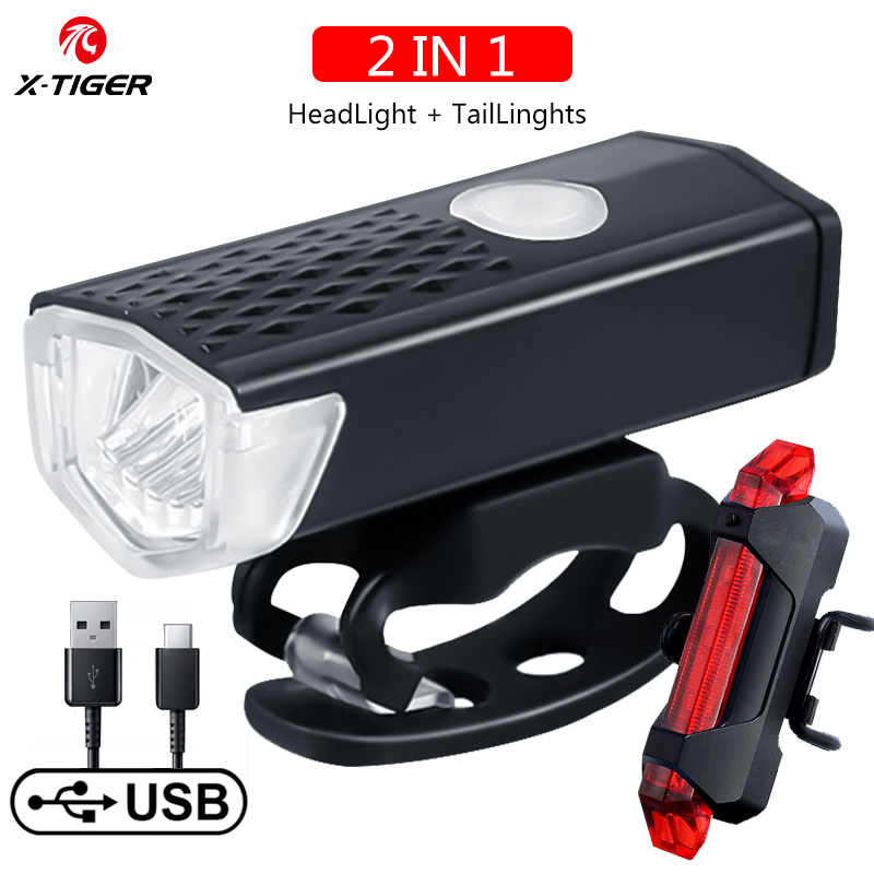 Outair Juego de luces de bicicleta recargable USB para bicicleta delantera  y trasera, 5 luces LED, 4 modos de cabeza trasera, para ciclismo