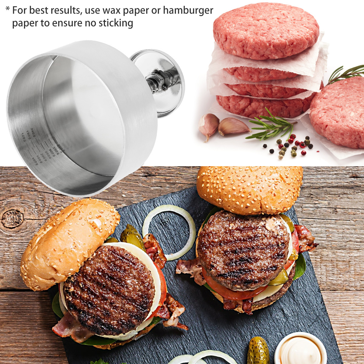 Hamburger Meat Press Maker Stainless Steel Burger Press Round Burger Smasher  Non-Stick Press Mould Maker