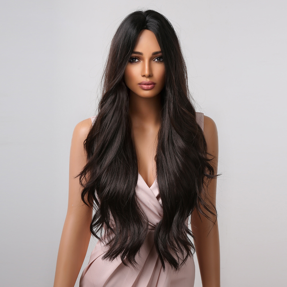 Dark Brown Synthetic Wigs For Women Long Natural Wave Wig Heat Resistant