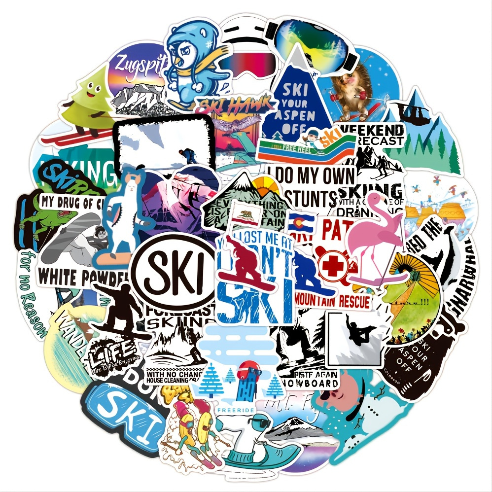 50PC ski sports autocollants Logo vinyle étanche décalcomanies pour planche  à roulettes, ordinateur portable, bagages, téléphone