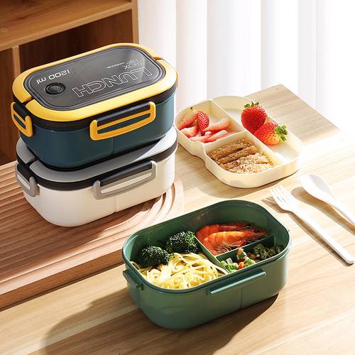 1pc Bento Box, Adult Lunch Box, Double Layer Lunch Box With Spoon & Fork, Large Capacity Food Containers, Leakproof Eco-Friendly, BPA-Free And Food Safe Materials Bento Lunch Box