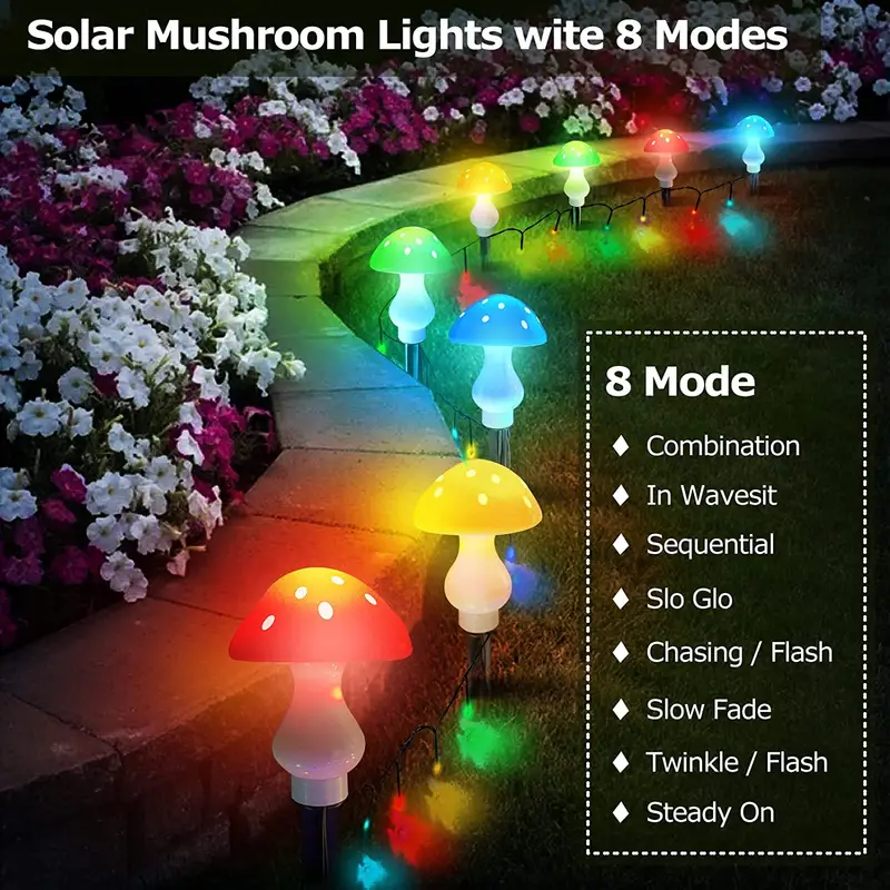solar mushroom light multi color changing led outdoor flowers garden courtyard yard patio outside christmas holiday decor led lights details 6