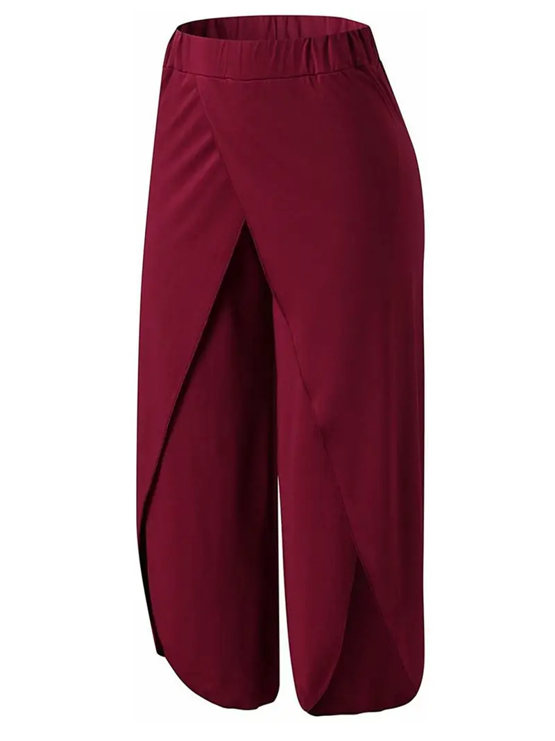 Y2k Women's Pants Solid Casual High Slit Flowy Layered - Temu Australia