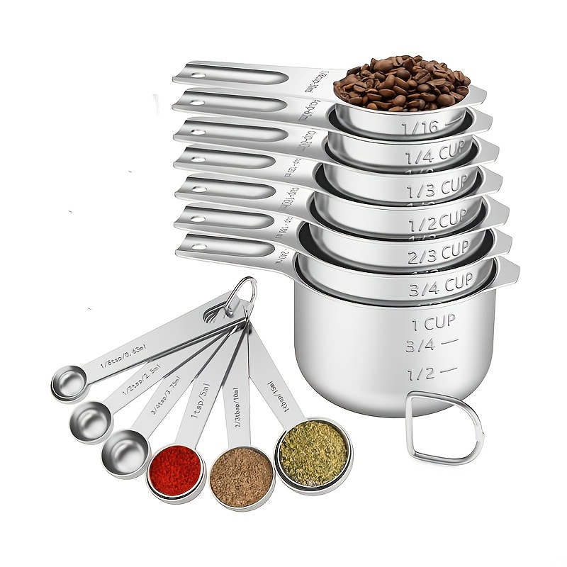 304 Stainless Steel Measuring Cup And Spoon Set, Kitchen Large Belly Cup  Baking Utensils, Kitchen Tools, Measuring Cups And Spoons, Seven Piece Set  