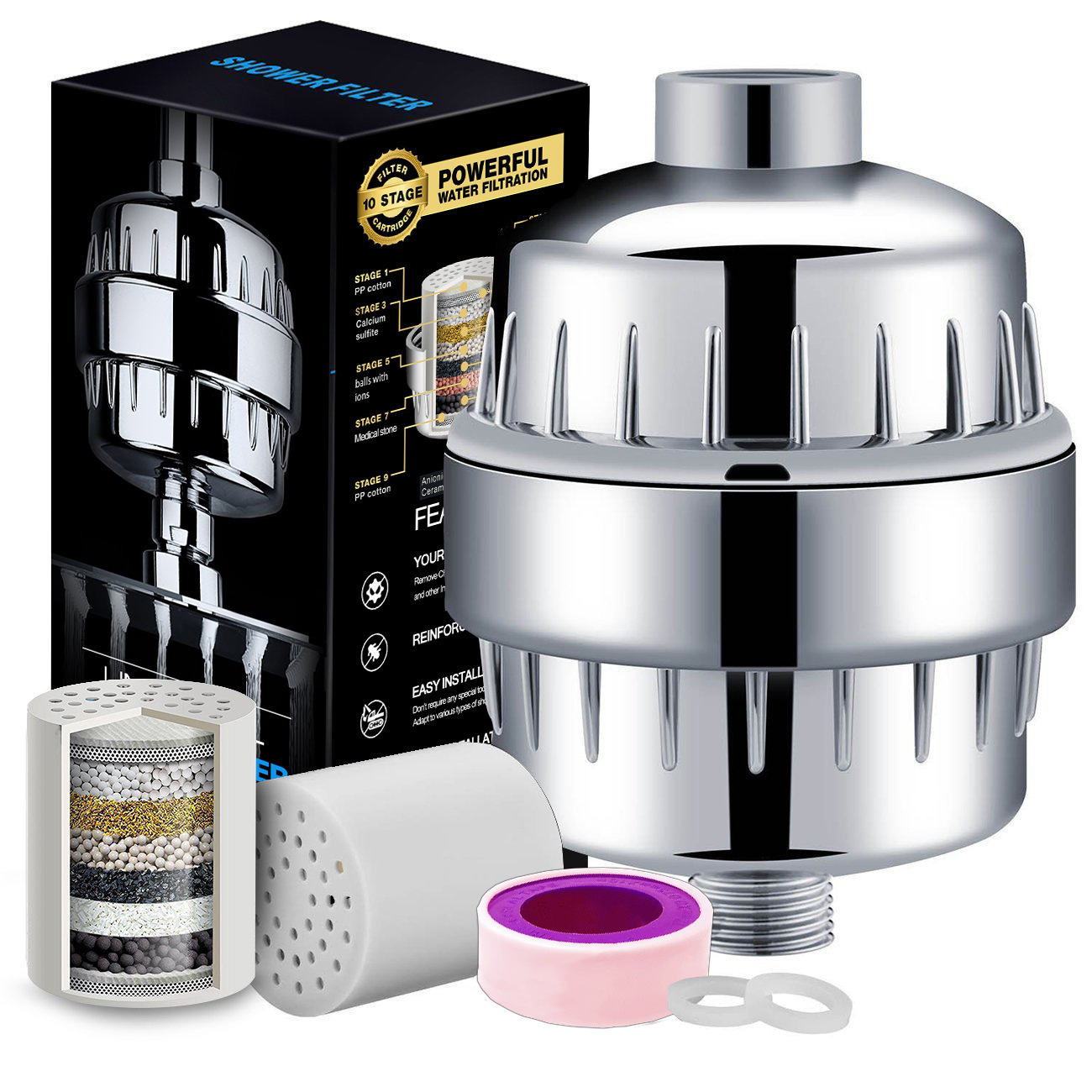 1pc Stainless Steel Showerhead Filters Hard Water Filter High Output