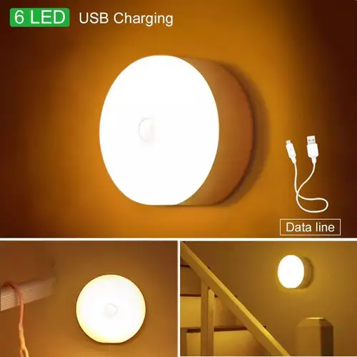 Acquista LED USB Magnetico Legno Luce notturna senza fili Corridoi Luci del  portico Lampada da parete con sensore di movimento PIR