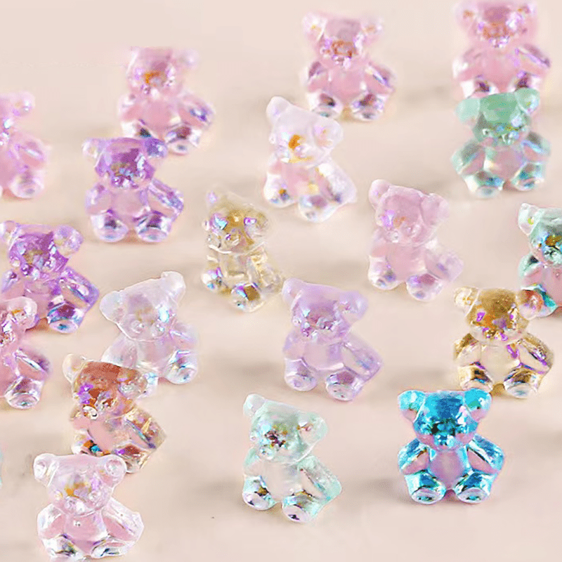 120PCS/Box Fashion Cute Resin Gummy Bear Nail Charms Gems for