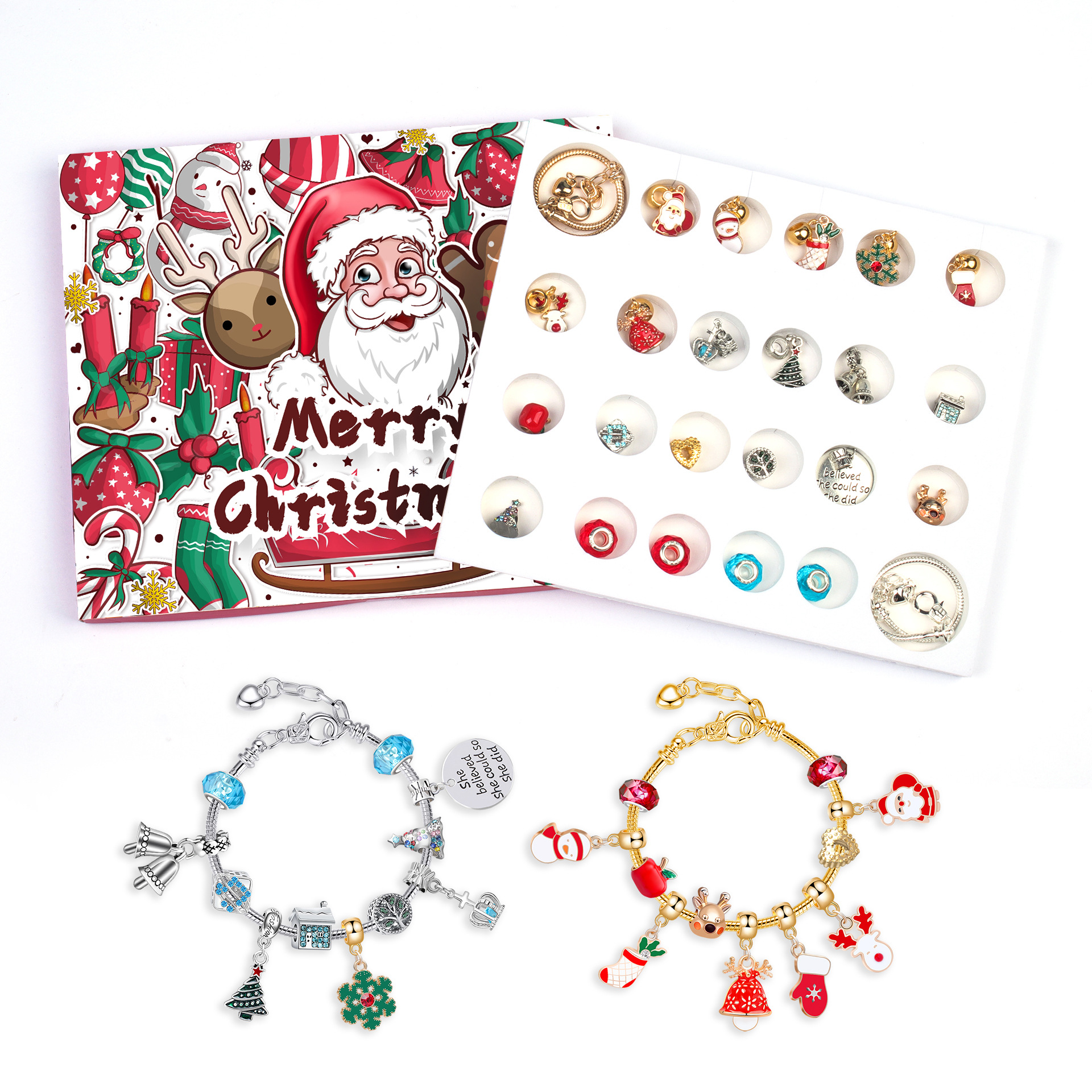 Christmas Advent Calendar Bracelets Blind Box Kit 24 Days Count