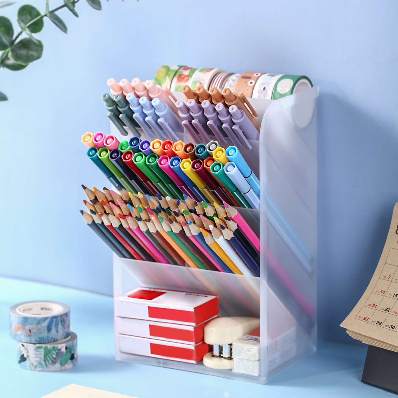 Organizador de papelería de escritorio, 5 compartimentos, rotuladores con  asa, gran capacidad, suministro de arte, soporte de almacenamiento -  AliExpress