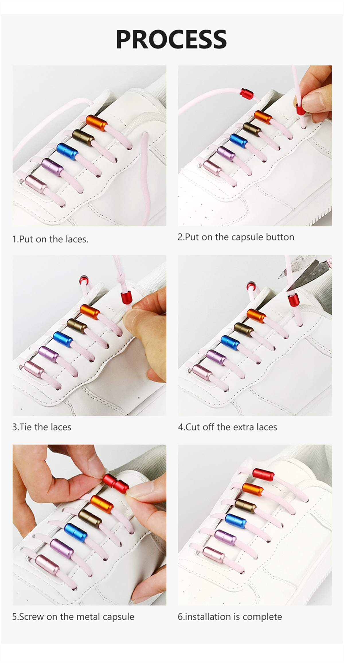 Elastic No Tie Shoelaces Shoe Laces and Adult Sneakers Shoelace Quick Lazy Metal Lock Strings Rope Round Semicircle