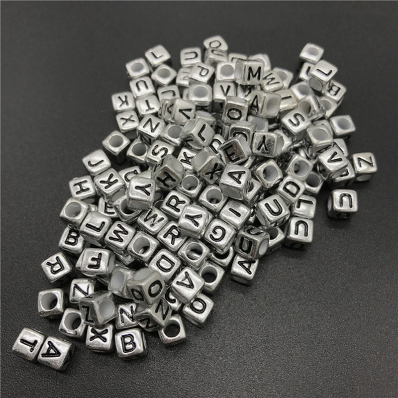 Plastic White 6mm Cube Alphabet Beads, (Horizontal) Single Letters
