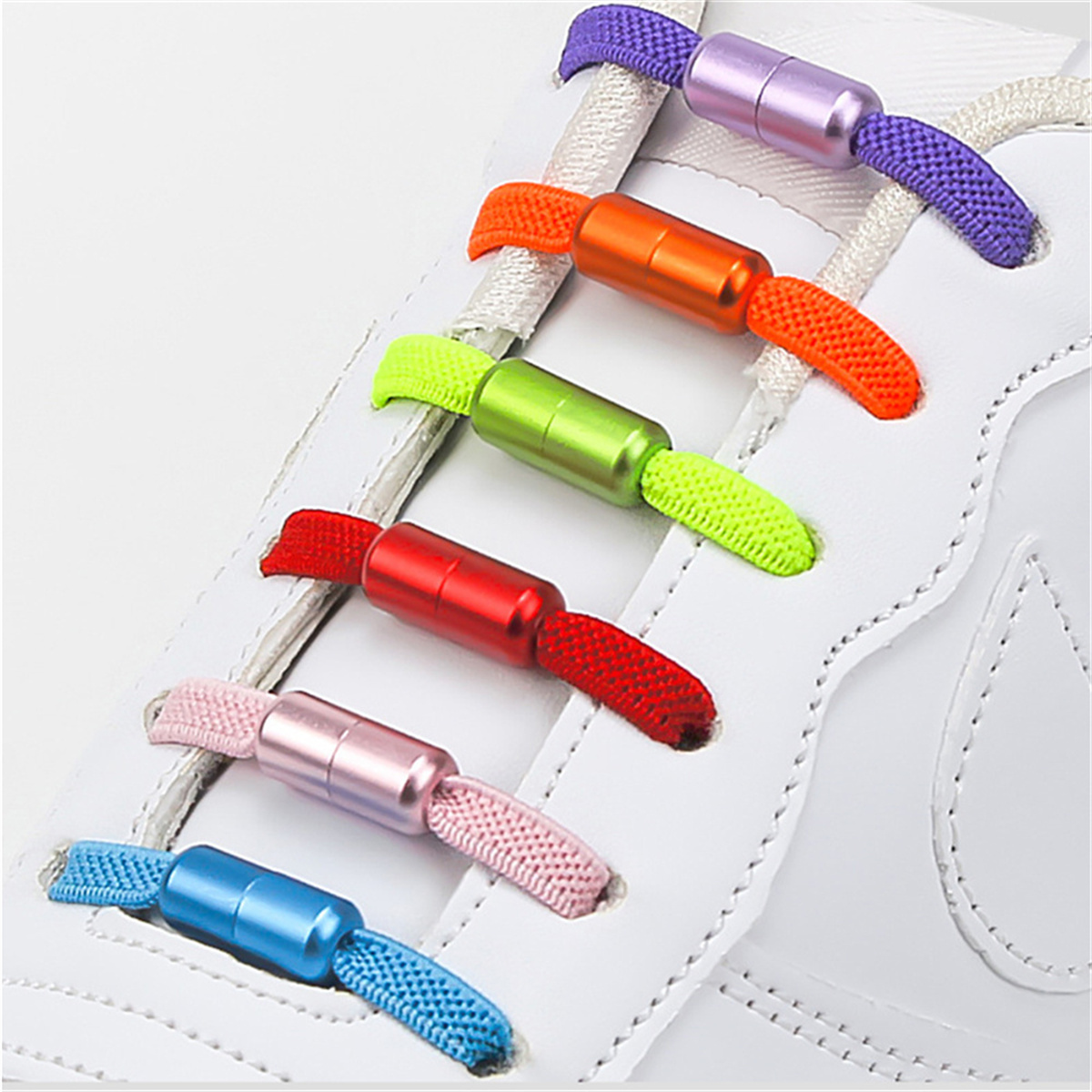 A Pair of Elastic No Tie Shoelaces Laces for Kids and Adult Sneakers Quick Lazy Metal Lock Strings Rope Roun Cordones Elasticos Zapatillas,Temu