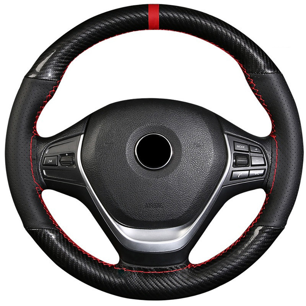 14 57 14 96 inch Red Mark Micfiber Crystal Carbon Fibe Leather Car Steering Wheel Cover