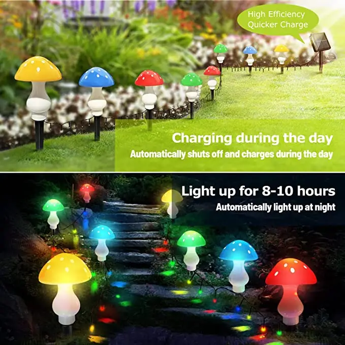 solar mushroom light multi color changing led outdoor flowers garden courtyard yard patio outside christmas holiday decor led lights details 5