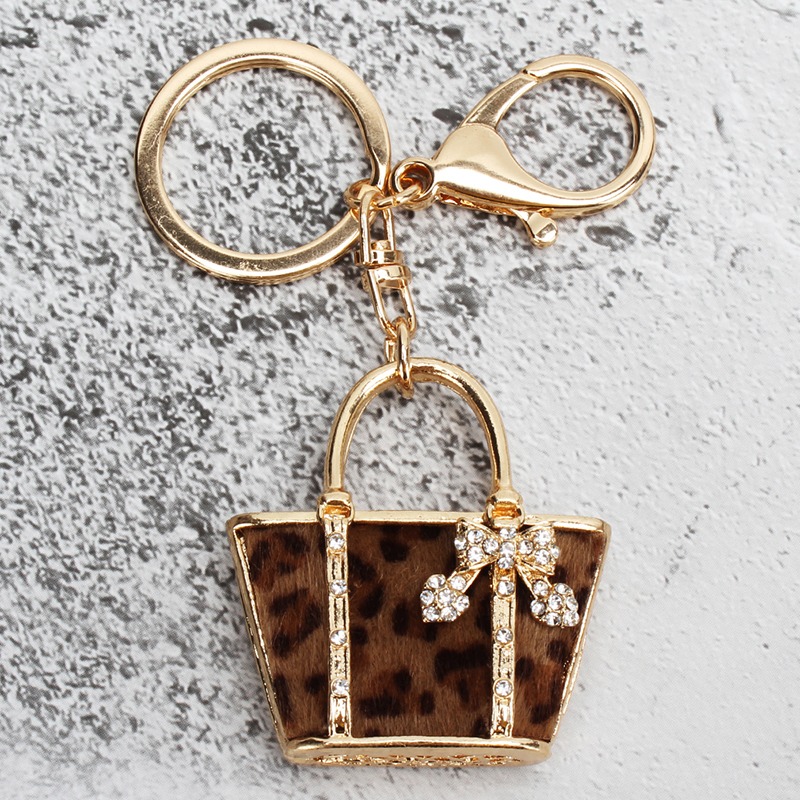 Charms Leopard Pattern Bag Shaped Keychains Pendant Car Wallet Key