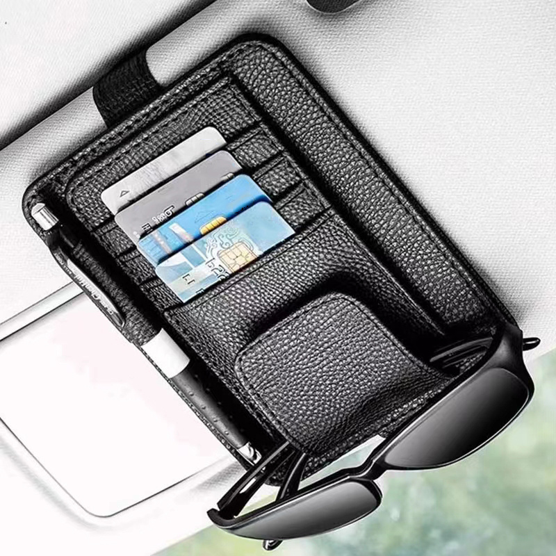 

Car Visor Organizers, Cards Holder Pu Leather With Hook And Loop Fastener Sunglasses Holder