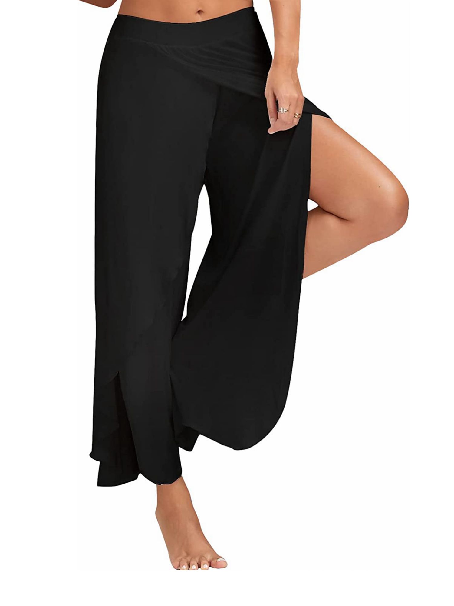 PMUYBHF Yoga Loose Pants for Women Women's Trousers Solid Color Spread Slit  High Waist Slim Wide Leg Casual Pants 4-Jul Wide Leg Pants for Women Plus  Size 